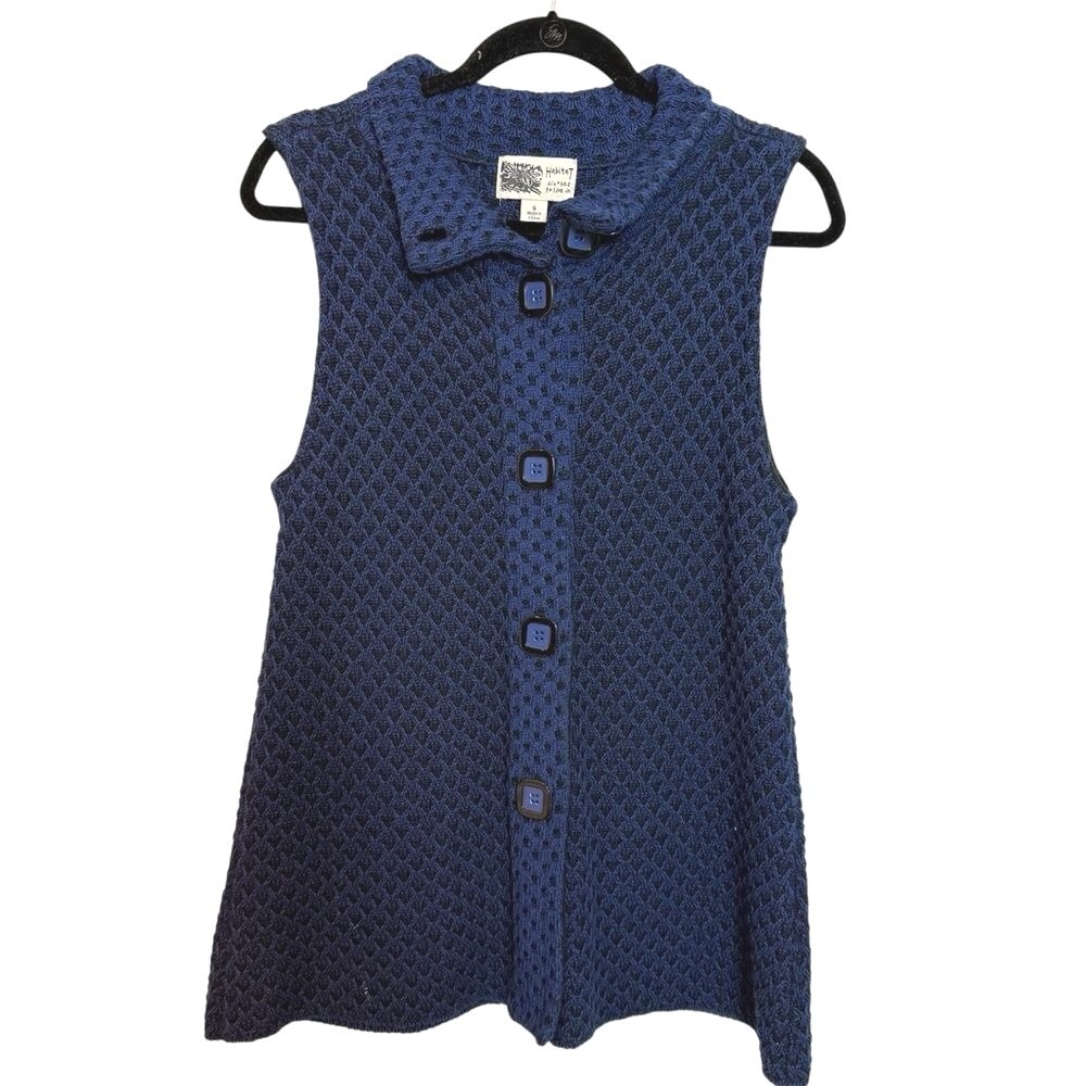 Habitat Cobalt Blue Cotton Knit Sweater Vest Cardigan Size S Artsy